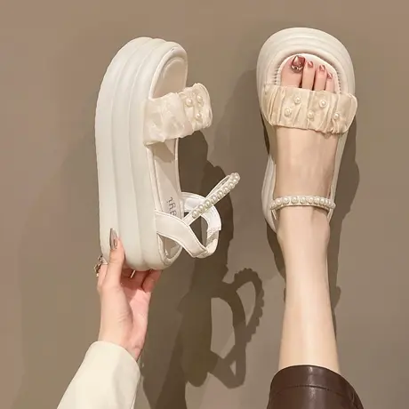 小众设计罗马凉鞋女夏季2023年新款厚底高跟仙女风平底软底沙滩鞋商品大图