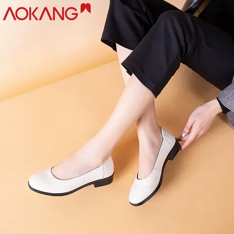 奥康2020春季新款浅口真皮百搭一脚蹬平底休闲舒适防滑豆豆鞋女商品大图