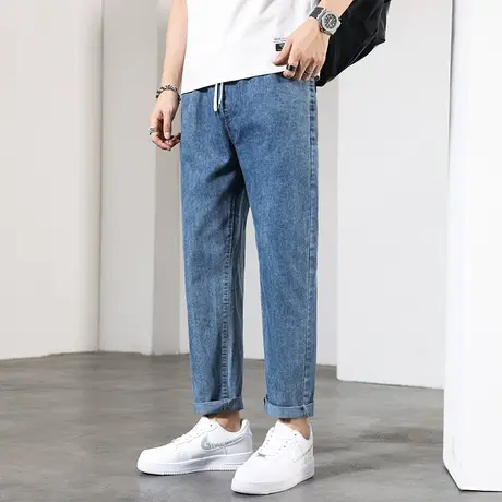牛仔裤男春秋款直筒宽松小脚九分裤子青少年男装帅气学生休闲长裤商品大图