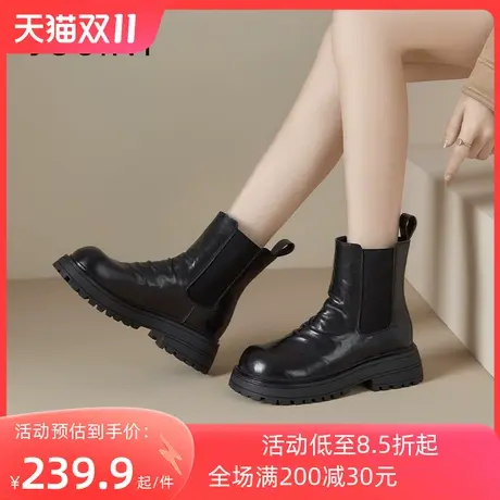 卓诗尼2023冬季新款粗跟短筒靴时尚舒适女靴潮流显瘦气质时装靴女图片