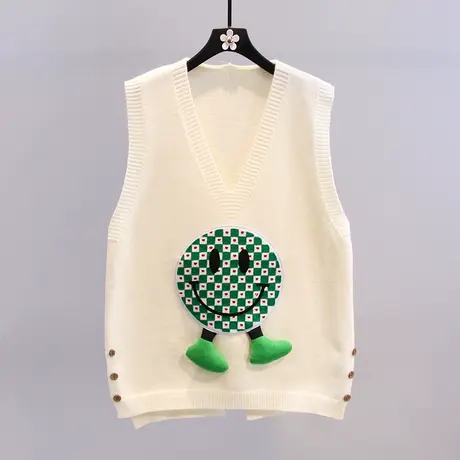日系卡通笑脸针织马甲女秋冬2023新款宽松学院风减龄无袖毛衣背心图片