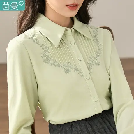 茵曼外穿灯芯绒衬衫女纯棉长袖上衣2023新款内搭打底衬衣条绒秋冬图片