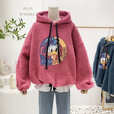 羊羔绒毛毛外套2021秋冬新款韩国东大门chic港风慵懒加绒卫衣大码商品大图