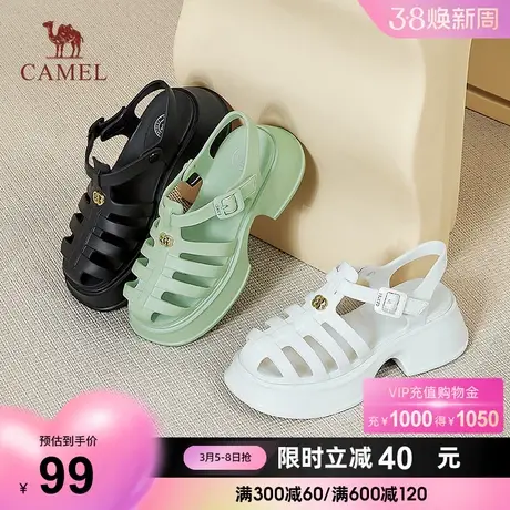 骆驼女鞋2023新款夏季猪笼鞋女时尚经典厚底包头凉鞋粗跟罗马凉鞋图片