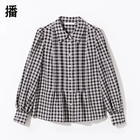 播2022冬季新款格纹宽松设计下摆灯笼袖休闲长袖衬衫女BDP9CD9809商品大图