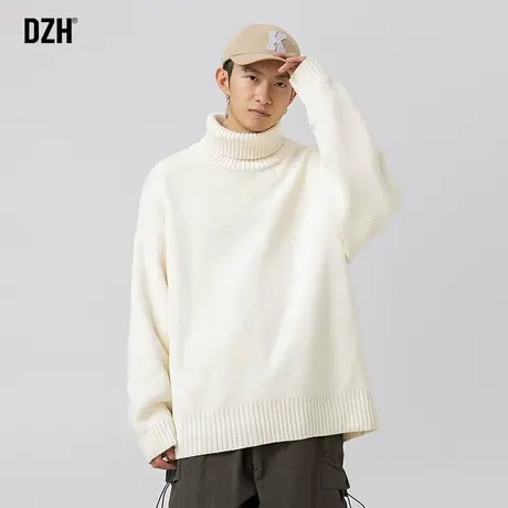 男士白色高领毛衣男秋冬款宽松慵懒风2023新款白色打底针织衫线衣商品大图