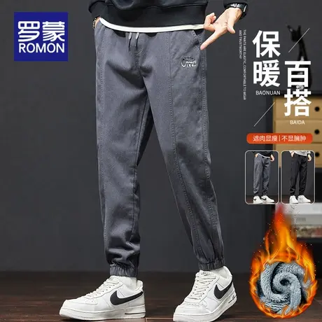 罗蒙加绒加厚休闲裤男士2025秋冬季新款宽松潮流运动束脚男款长裤图片