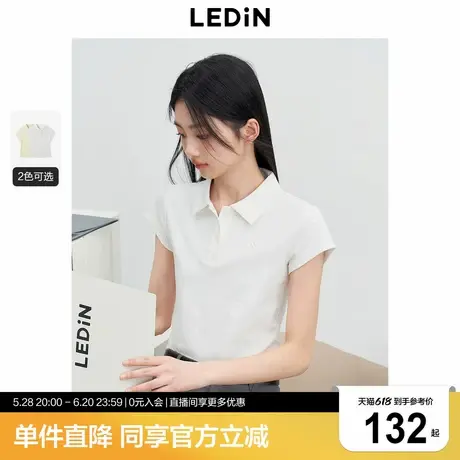乐町翻领修身短袖25年夏季新款立体刺绣简约POLO衫遮肉小飞袖T恤商品大图