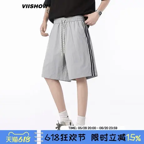 VIISHOW山系户外抽绳松紧条纹运动五分裤男夏季宽松情侣百搭短裤商品大图