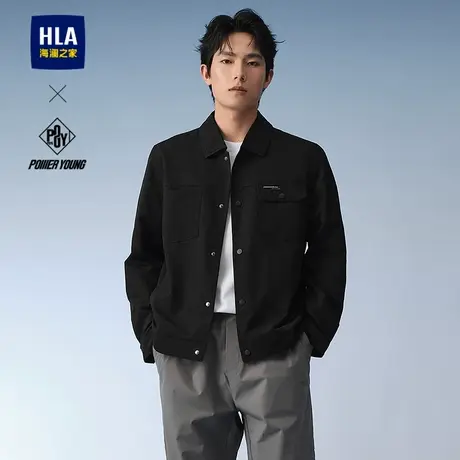 HLA/海澜之家POWER YOUNG翻领夹克25春夏新满身提花时尚黑外套男商品大图