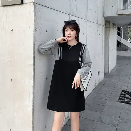 2023秋季新款休闲宽松简约减龄胖MM连衣裙针织直筒显瘦大码女装图片