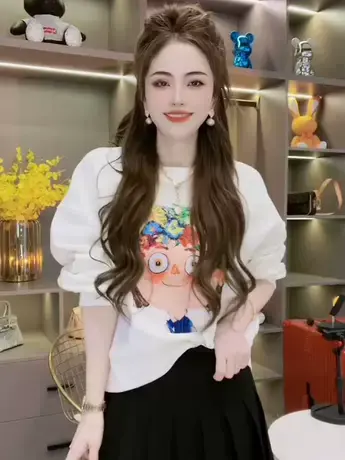 圆领卫衣女秋季2023年新款爆款宽松慵懒风设计感小众印花休闲上衣图片