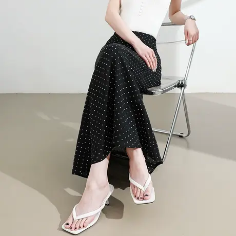 雪纺波点冰丝半身裙女夏季薄款高腰宽松垂感a字中长包臀鱼尾裙子图片