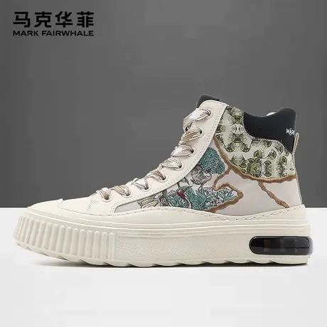 马克华菲高帮帆布鞋男秋季涂鸦风男鞋2025新款百搭休闲运动板鞋男商品大图