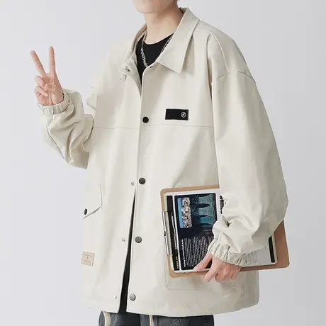 青少年日系翻领外套男潮高级感2023年新款春秋款工装夹克外衣男款商品大图