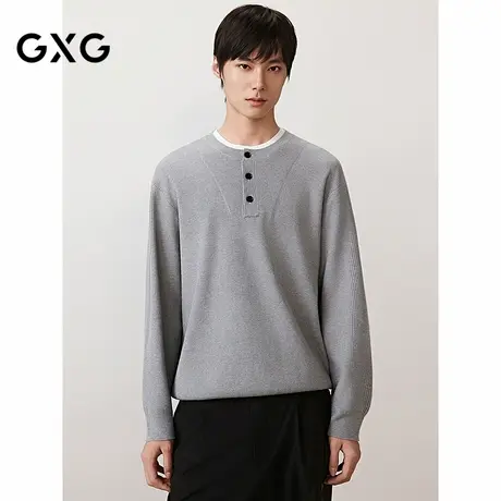GXG男装 假两件休闲毛衣亨利领针织衫通勤线衫上衣 2025秋季新品商品大图