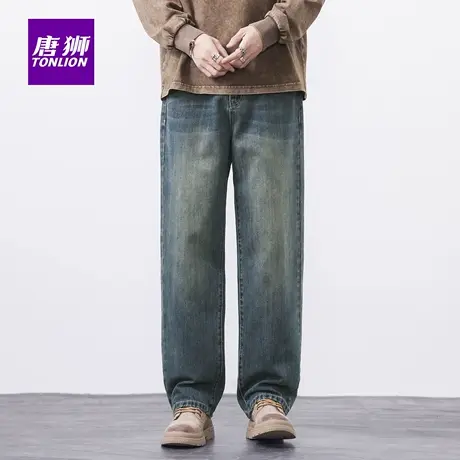 唐狮美式复古牛仔裤男士秋季2025新款宽松直筒阔腿男生休闲长裤AX图片