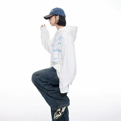 美式潮牌可爱小狗印花连帽卫衣女秋季新款宽松慵懒松弛感情侣上衣商品大图
