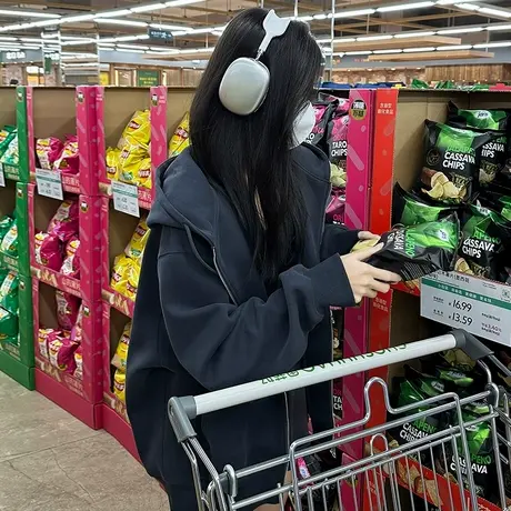 连帽卫衣女2025新款早秋季上衣小个子宽松韩系慵懒风开衫拉链外套商品大图