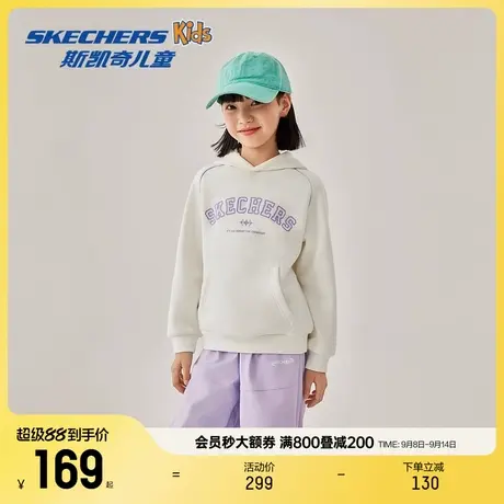 Skechers斯凯奇儿童秋季时尚宽松连帽卫衣中大童运动针织套头上衣商品大图