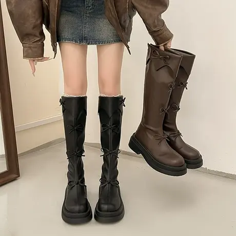 增高粗跟长靴女2025年秋季新款不过膝小个子骑士靴气质英伦风靴子商品大图