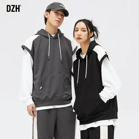男士连帽无袖卫衣马甲潮牌春装新款男情侣装春秋款男装上衣连帽衫图片