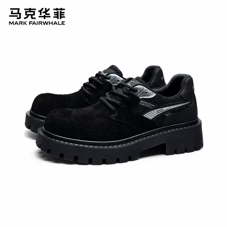 马克华菲德比鞋男士2025新款黑色大头鞋潮流复古皮鞋厚底工装鞋男商品大图