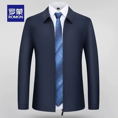 罗蒙男士纯色翻领夹克2025秋季短款抗皱易打理干部服商务绅士外套商品大图