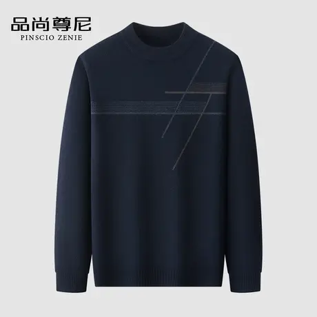 男士毛衣秋冬款简约线条花纹半高领加厚保暖针织线衫中老年爸爸装商品大图