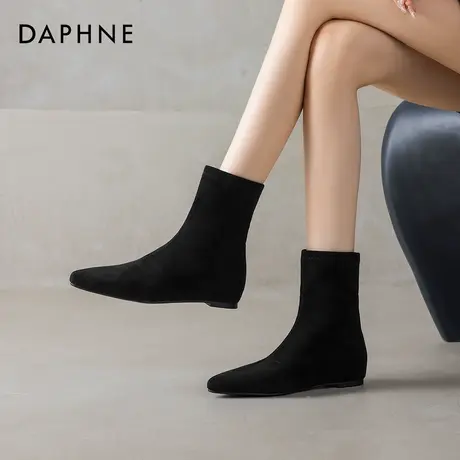 达芙妮瘦瘦小短靴女2026新款秋冬平底尖头女靴子内增高袜靴马丁靴图片