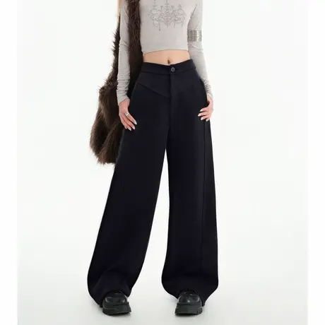 唐狮秋冬新款女休闲裤毛呢裤子弯刀阔腿高腰显瘦休闲时尚女TU图片