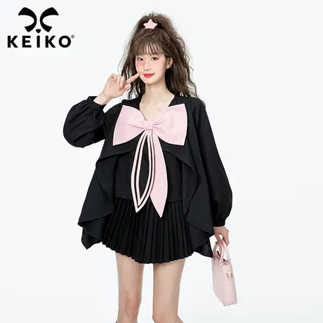 洋气蝴蝶结饰黑色长袖雪纺衬衫女春秋新款甜美风小众飘逸上衣小衫商品大图