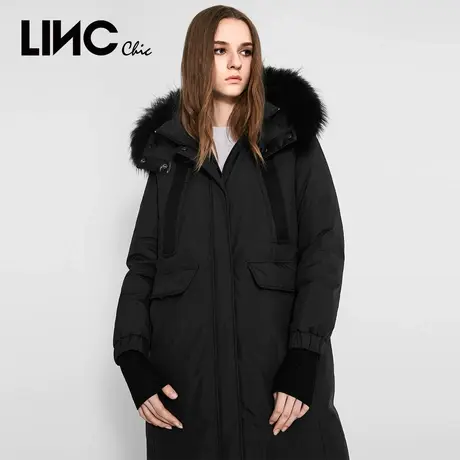 LINC金羽杰羽绒服女新款派克连帽长款过膝羽绒服女式外套8424412商品大图