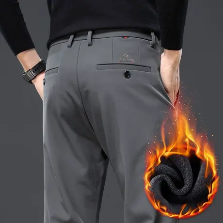 冬季男款加绒加厚保暖直筒休闲长裤子秋冬款男士防风保温商务西裤商品大图