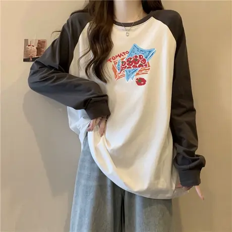 秋冬季内搭保暖德绒打底衫女韩版宽松休闲上衣加绒加厚插肩袖T恤商品大图