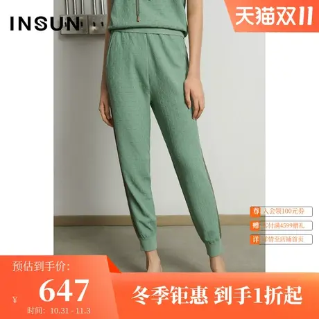 恩裳夏季经典时尚格纹直筒垂感小脚运动针织休闲裤女商品大图