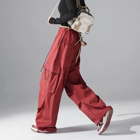 宽松工装裤女2023秋季新款显瘦直筒休闲裤垂感抽绳束脚裤阔腿裤女商品大图