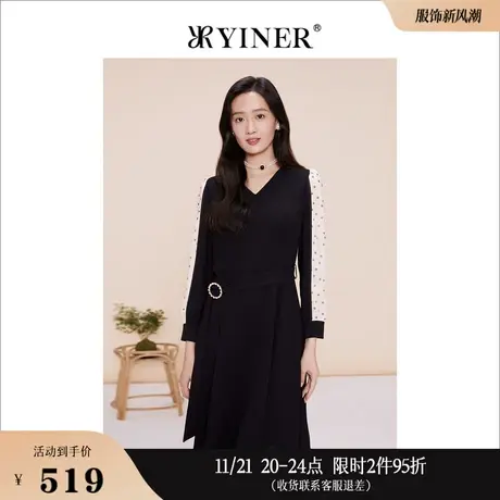 YINER音儿线上专选女装2023春季撞色通勤高级感连衣裙图片