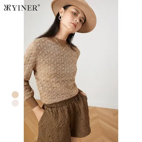 *YINER音儿奥莱女装秋季圆领长袖毛针织衫商品大图