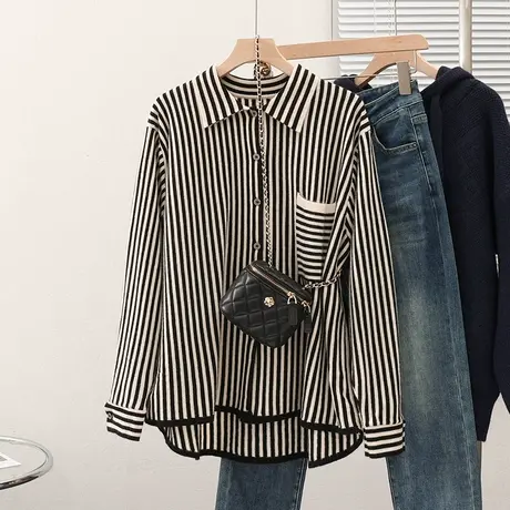 2023秋装新款韩版宽松女针织衫上衣宽松时尚条纹洋气开衫外套上衣商品大图