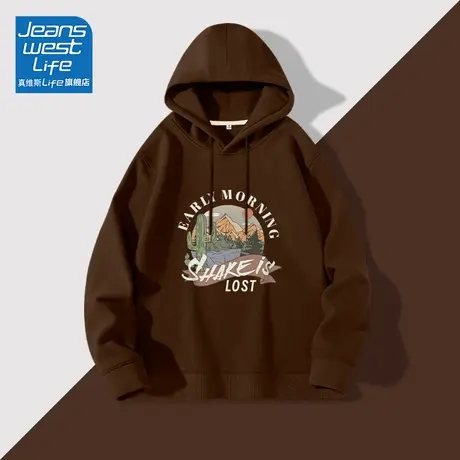 真维斯LIFE咖色连帽卫衣女外套春秋款宽松休闲薄款美拉德风上衣C图片
