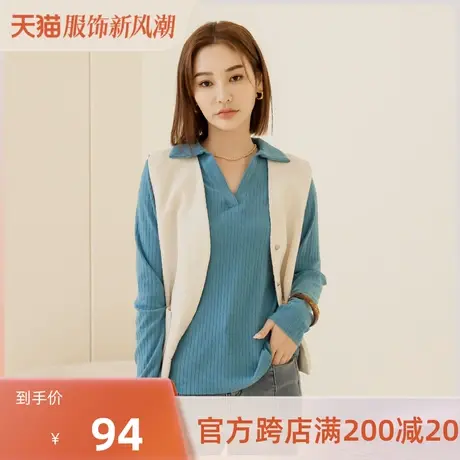 桔熊秋冬简约通勤翻领坑条磨毛衫保暖长袖衣女胖妹妹大码AB19071图片