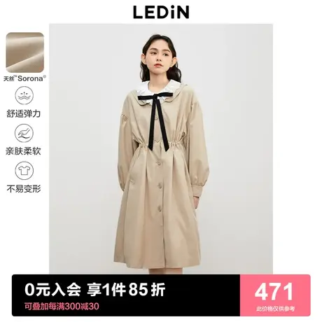 乐町娃娃领风衣外套女2023秋季新款小个子卡其色中长款显瘦上衣图片