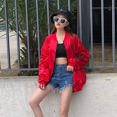 春装新款权志龙学生刺绣情侣装夹克bf原宿复古风外套女宽松棒球服商品大图