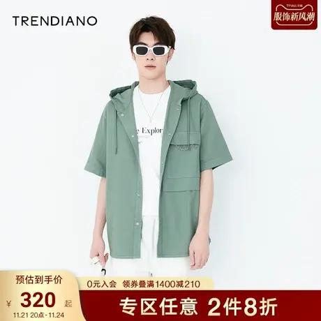 TRENDIANO夏季男装新款时尚潮流百搭宽松ins连帽短袖衬衫男商品大图