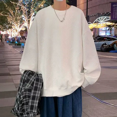 提花设计感卫衣男春秋季高级感上衣圆领套头美式复古潮流无帽外套商品大图