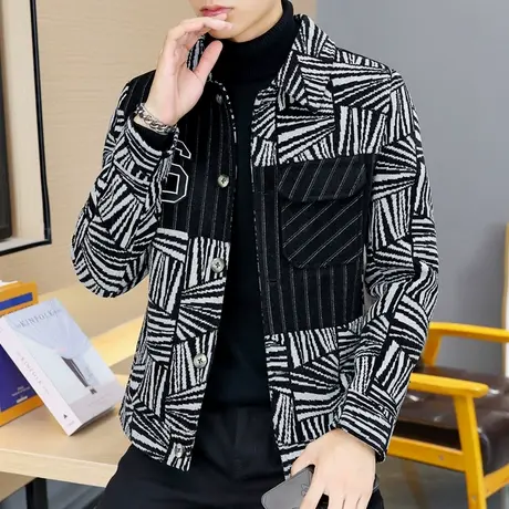 冬季时尚毛呢大衣男士短款加厚呢子夹克潮流青年高端痞帅外套上衣商品大图