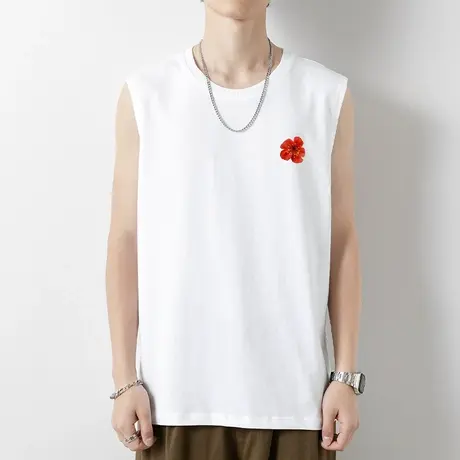 纯棉背心男士夏季宽松健身外穿运动坎肩篮球跨栏白色宽肩无袖t恤商品大图