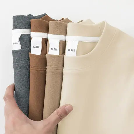 300g重磅双面德绒t恤男长袖秋冬内搭打底衫保暖圆领体恤纯色秋衣商品大图