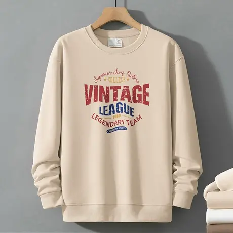 320g重磅卫衣男生春秋季加绒加厚秋冬款圆领无帽上衣长袖t恤潮流商品大图